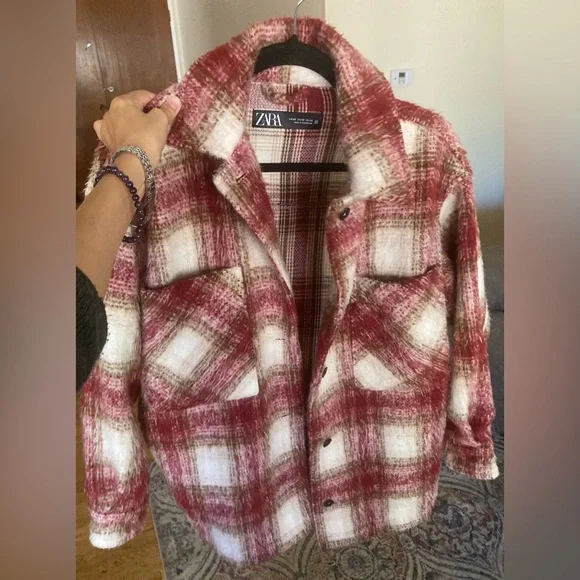 Zara Oversized Plaid Fuzzy Shacket Size XS - Picture 12 of 14
